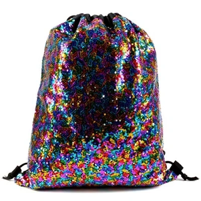 Image of White Hinge Adults Multi Colour Sequin Drawstring Bag Ideal For Festivals, Travelling &amp; Gym Kits