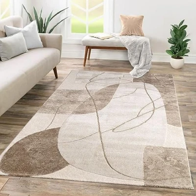 Image of TT Home Low Pile Rug Area Livingroom Carpet Square 3D Abstract Pattern, colour:Beige Sand, Size:160x230 cm