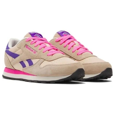 Image of Reebok Unisex Kid&#039;s Classic Leather Sneaker, Tapioca/ATOMICPINK/SOLARPURPLE