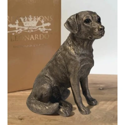 Image of Leonardo Bronze effect sitting Labrador figurine from the Reflections Bronzed range, in gold gift box