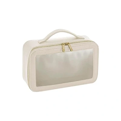 Image of BagBase BG764 Boutique Clear Window Travel Case Luxurious Leather Look PU Perfect for Makeup &amp; Essentials Gifts Women Oyster