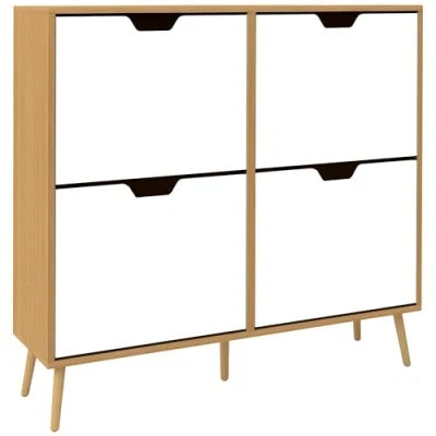 Image of HOMCOM Modern Shoe Cabinet with 4 Flip Drawers and Adjustable Shelf, Hallway Cupboard Storage Organizer for 16 Pairs of Shoes, Natural
