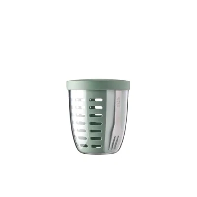 Image of Mepal Fruit &amp; Veggie Pot Ellipse Container Ideal For and Vegetables On The Go Box With Fork Colander 600 ml Nordic Sage