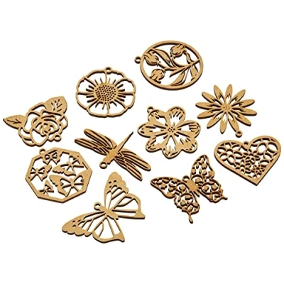 Image of docrafts Wooden Shapes Florals, Butterflies &amp; Dragonflies (Pack of 10),3.95x8.2109x12.51 cm