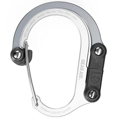 Image of Gear Aid HEROCLIP Carabiner Clip and Hook (Medium) for Camping, Backpack, Garage Organization, Shade of Gray