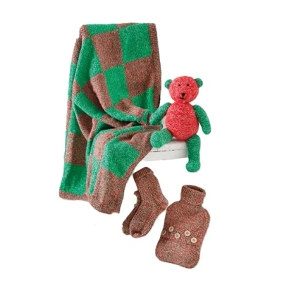 Image of King Cole DK Knitting Pattern 6138 Check Blanket Teddy, Socks &amp; Hot Water Bottle