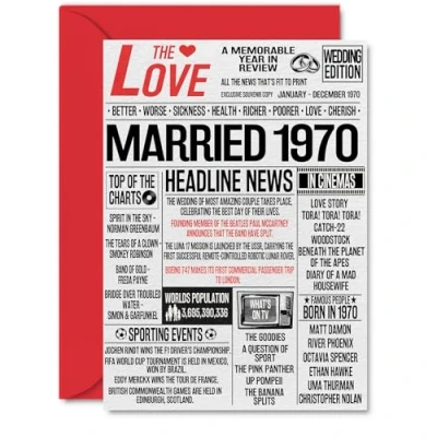 Image of 54th Anniversary Cards for Men Women Married 1970 Newspaper Happy 54 Wedding Card Husband Wife Dad Mum Aunt Uncle Vintage Retro 1970, A5 Greeting