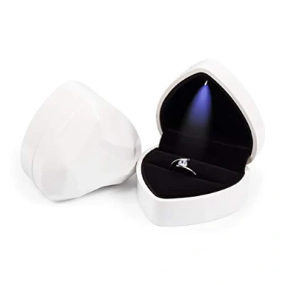 Image of Rolin Roly Engagement Ring Box with LED Light Heart Shape Jewelry Gift Case Display for Wedding Birthday Proposal and Anniversary