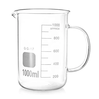 Image of QWORK Beaker with Handle, 1000ml/33.81oz Measuring Cup, Borosilicate Glass,Beaker Mug Pouring Spout