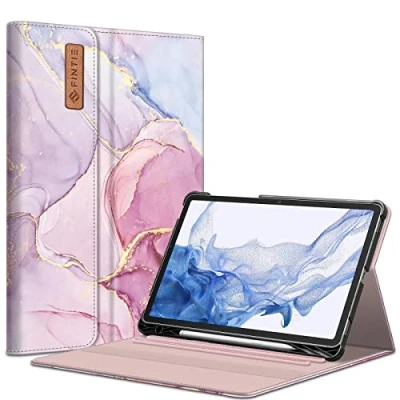 Image of FINTIE Case for Samsung Galaxy Tab S8/Tab S7 11 Inch (Model SM X700/X706/T870/T875/T878) with Built in S Pen Holder, Multiple Angle Portfolio Business Cover Pocket Auto Sleep/Wake, D Marble