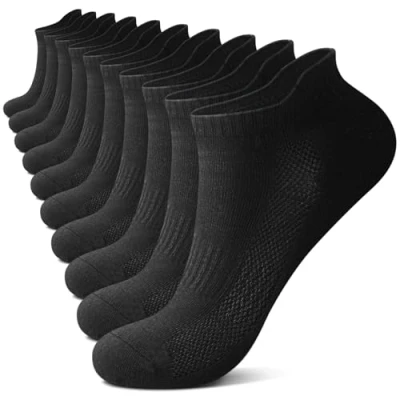 Image of FALARY 10 Pairs Trainer Socks For Men &amp; Women, Black Cotton Ankle Comfortable, Breathable and Durable, Size 12 15