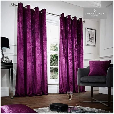 Image of Gaveno Cavailia Solid Velvet Eyelet Curtains Aubergine, 100% Polyester Luxury Ring Top Drapery with Matching Tie Backs, Two 66&quot;x72&quot; Glamorous Panels, Easy Care Window Treatment