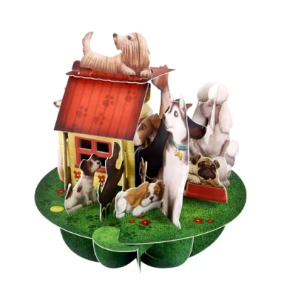 Image of SANTORO Pirouette, 3D Pop Up Greeting Card Dogs &amp; Kennels For Her, Him, Kids, Birthday