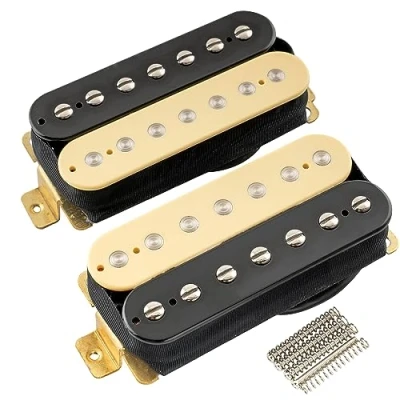 Image of Artec HBA117 Alnico 5 Uncovered Humbucker 7 String Electric Guitar Neck Bridge Pickups Set, Zebra