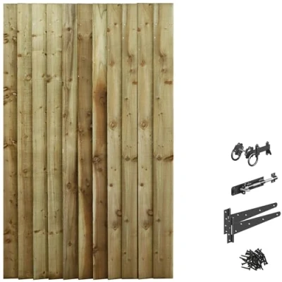 Image of Bespoke Custom Made to Measure UPTO HEIGHT: 6ft (180cm High) Feather Edge Semi Braced Flat Top Pathway Garden Pedestrian Gate [Width Between 90CM 105CM With Ring Latch Hinge Pack