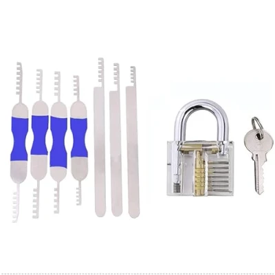 Image of 7pcs Comb Pick Lock Picking Tool with Transparent Lock,Locksmith Practice Set