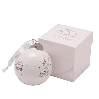 Image of Disney 100 Bauble Woody Ceramic Christmas Decoration in White Box