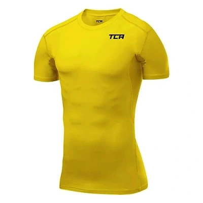 Image of TCA Men&#039;s HyperFusion Compression Base Layer Top Short Sleeve Under Shirt Sonic Yellow, L
