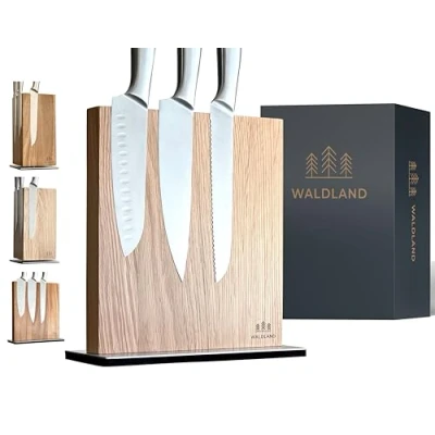 Image of WALDLAND Premium Knife Block without Knives Magnetic Made of Elegant and Robust Oak Wood I Holder for Wooden