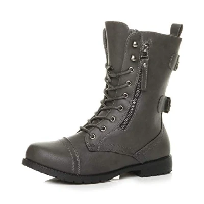 Image of AJVANI Low Heel Flat Zip lace up Military Army Combat Classic Ankle Boots Size 5 38