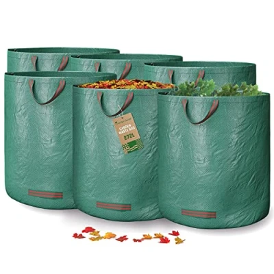 Image of GardenGloss® Garden Waste Bags Heavy Duty with Handles (6pc) 272L High Capacity Bag UV Stable and Water Repellent Reusable