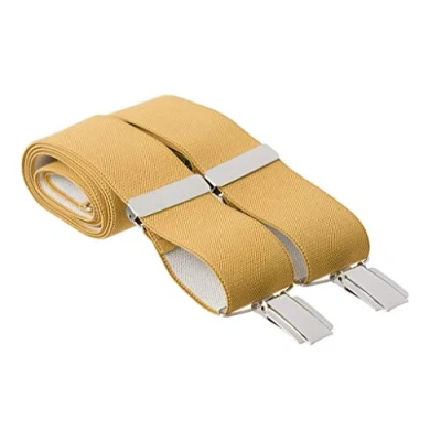 Image of Gents Shop Mens Golden Mustard Yellow Trouser Braces for Men Plain 35mm Wide Silver Clips 44 Inches Long (Standard Long, Yellow)