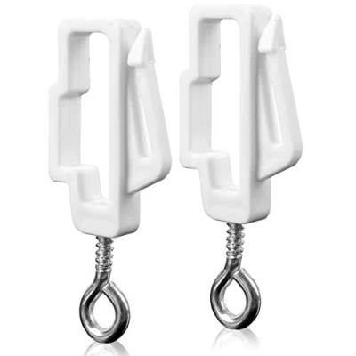 Image of 2x White Curtain Track End Stopper with Hook &amp; Eye fits Whiteline Rail