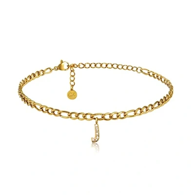 Image of GD GOOD.designs EST. 2015 Anklet gold with letters waterproof I for ladies 18K plated adjustable (22 27cm) stainless steel (J)