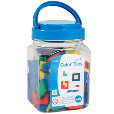 Image of edxeducation Colour Tiles Mini Jar Set of 100 Colourful Counting Squares Sorting and Sequencing Activity Maths Resource for Early Years