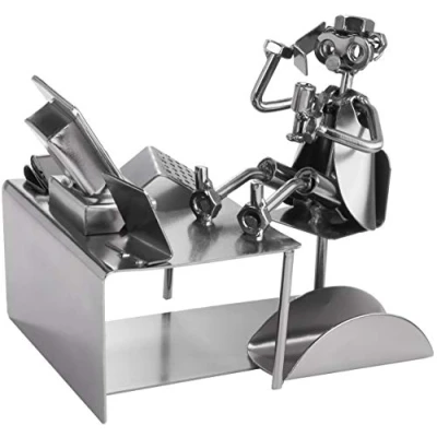 Image of BRUBAKER Screw Man PC Office Worker with Business Card Holder Handmade Iron Figure Metal Gift for Businessmen, Workers and Colleagues