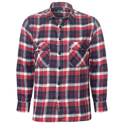 Image of BRAND KRUZE Mens Check Shirts Long Sleeve Lumberjack Flannel Work Casual Button Shirt S 5XL (as8, Alpha, 4X_l, Regular, Standard, Red Navy, 4XL)