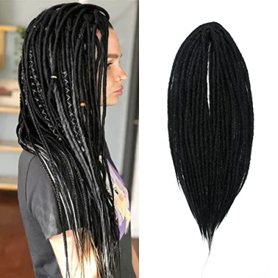 Image of Thin 0.6cm Synthetic Dreadlock Extensions Double Ended 20Inch 10 Strands Crochet Hair Long Braids Hip Hop Style Soft Dreads Extensions, Black