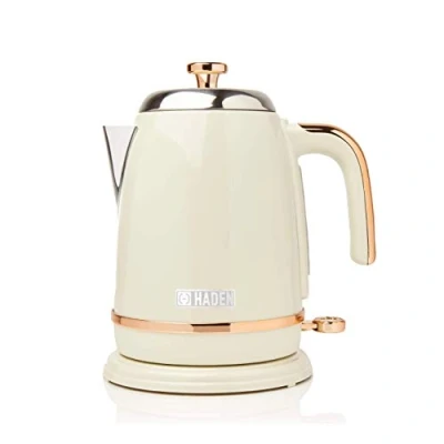 Image of Haden Salcombe Cream Kettle 1.7L, Rapid Boil, Auto Shut off, Cordless Base Lightweight Stainless Steel Electric Kettle, BPA Free Easy To Use Pour Spout​