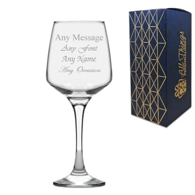 Image of Personalised Engraved Tallo Red Wine Glass with Gift Box, Personalise Any Message for Occasion, Stylize from a Variety of Fonts, Laser