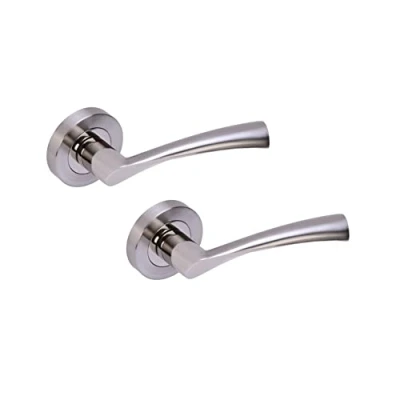 Image of HANDLEZONE® Lobo Lever On Round Rose Door Handles, Internal Passage Latch 1 Set Dual Finish Polished/Satin Nickel