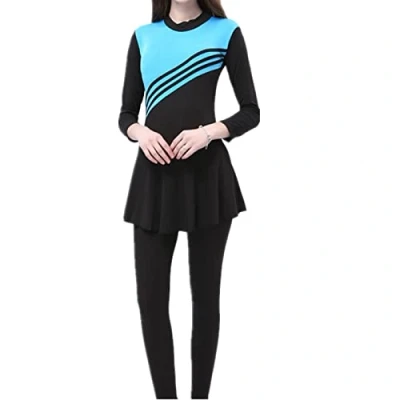 Image of kewing Women Long Sleeve Swimsuit Muslim Swimwear One Piece Burkini Full Cover Modest Swimming Costume Islamic Arab Bathing Suit with Hijab