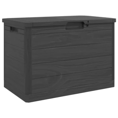 Image of vidaXL Outdoor Storage Box, Wood Look, Anthracite, Polypropylene, 77.5 x 44.5 53 cm