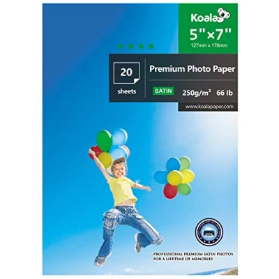 Image of KOALA Inkjet Satin/Oyster Photo Paper 7x5 inch 18x13 cm 250gsm 20 Sheets with Premium Satin Advanced Resin Coated for Canon Hp Epson Printer
