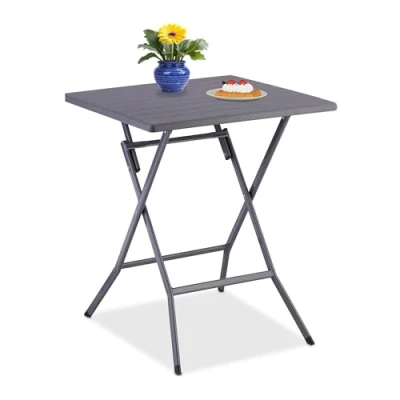 Image of Relaxdays Garden Table, Foldable, HWD: 73 x 62 cm, Plastic, Steel, Weatherproof, Fits 4 People, Camping, Grey