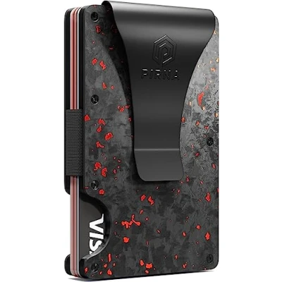 Image of Slim RFID Blocking Minimalist Card Wallet for Men, Thin Front Pocket with Money Clip, Real Forged Carbon Wallets Men in UK Gift Box Red
