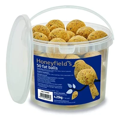 Image of Fat Balls for Wild Birds (50) High Energy Suet Feed, Nutritious, Great Hanging Feeders, Attracts to Garden All Year Round Honeyfield&#039;s, 4.25 kg (Pack of 1)