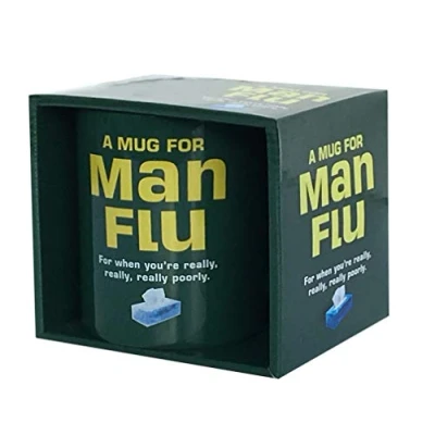 Image of Mug Cup with Man Flu Design for When He is Ill Do not know what to buy your friend Mens Mans Gents Adult Novelty Humorous Joke Gift Present Christmas Birthday Secret Santa Stocking Filler