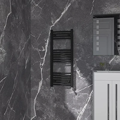 Image of NRG Black Curved Central Heating Towel Rail Bathroom Heated Rad Radiators Ladder Warmer 1000x400mm