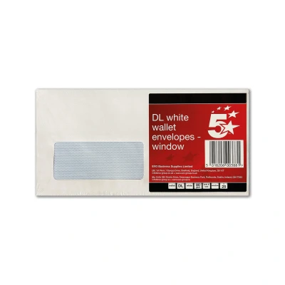 Image of 5 Star DL Envelopes Window Peel and Seal 80GSM White (Pack of 25)