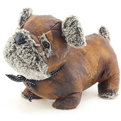 Image of Assorted Doorstop Door Stop Stopper Filled Heavy Faux Leather Novelty Wedge (Brown Pug Doorstop)