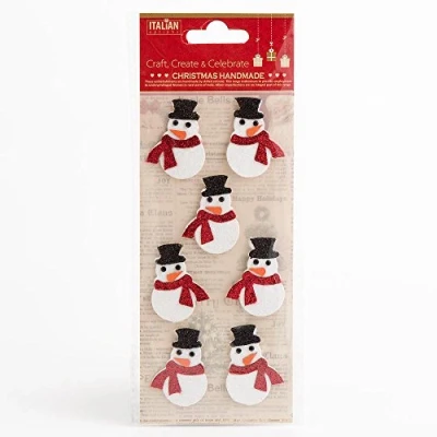 Image of Italian Options Handmade Christmas Self Adhesive Glitter Snowmens 7 Pack Card Embellishments