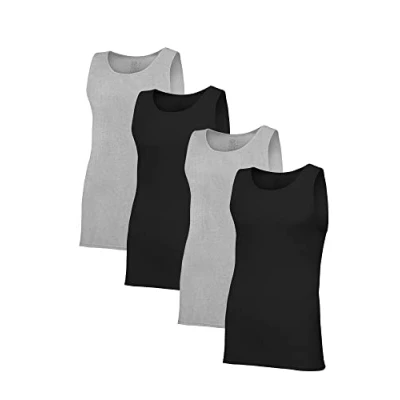 Image of Fruit of the Loom Men&#039;s premium Undershirt, Regular Tank 4 Pack Black/Grey, M UK