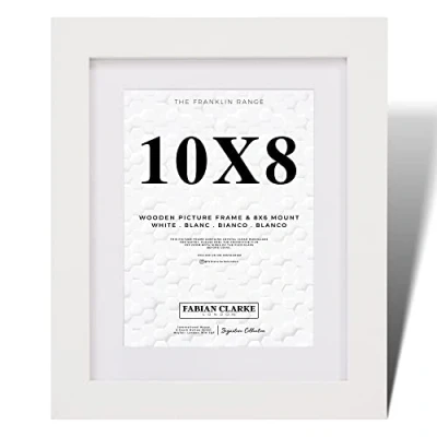 Image of Fabian Clarke London® 10x8 Modern White Wooden Picture Photo Frame with 8x6 Mount to Hang Portrait or Landscape