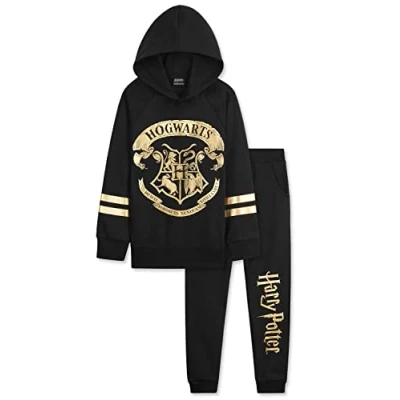 Image of Harry Potter Girls Tracksuit, Hoodie and Tracksuit Bottoms (13 14 Years, Black/Gold)