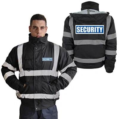 Image of Hi Vis SECURITY Bomber Jacket Reflective Black Workwear Contractor